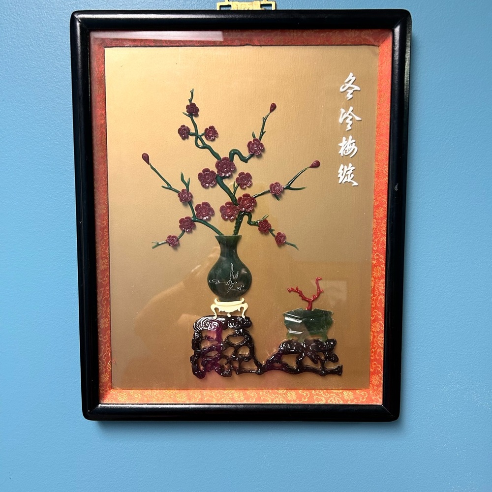 Antique Chinese art with jade ivory wood rose